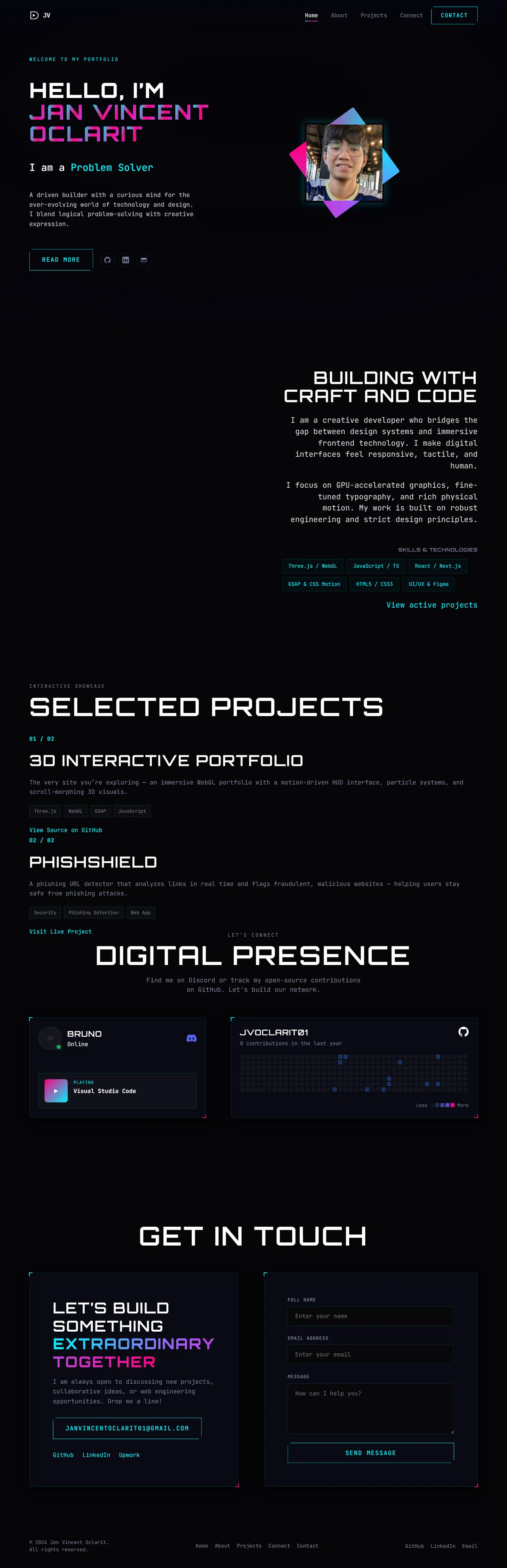 Full-page screenshot of the 3D Interactive Portfolio website